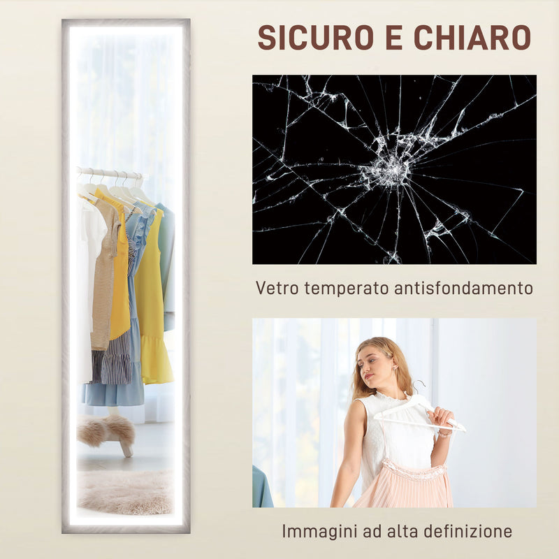 Specchio con Luci LED Regolabili e Pulsante Touch 40x5x160 cm in Vetro e MDF Grigio  