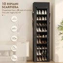 Scarpiera 10 Ripiani 45x30x175 cm Capienza 20 Paia in Tessuto Non Tessuto Nero      
