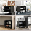 Mobile Porta Stampante a 2 Livelli con 3 Scomparti e Ruote per Ufficio e Studio 40x30x36 cm in Truciolato Nero