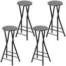 Set 4 Sgabelli Bar Pieghevoli 34x30x70 cm con Doppio Poggiapiedi in Legno e Acciaio Nero      