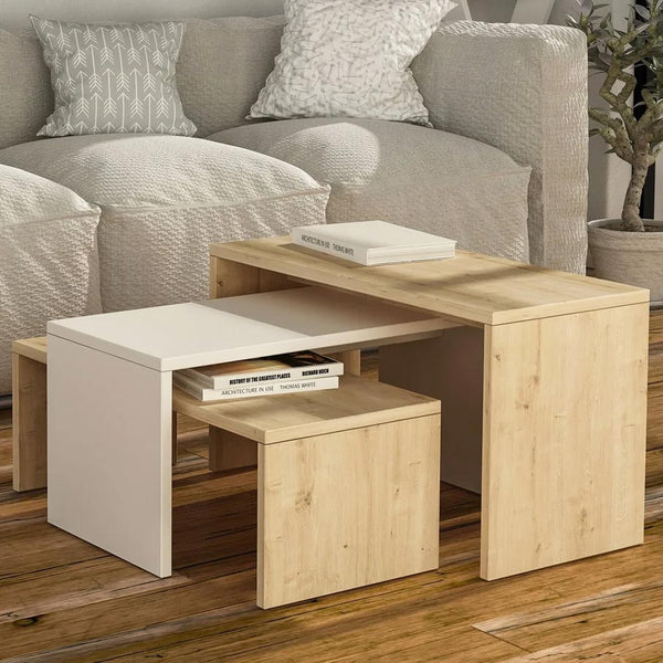 Set 3 Pezzi Tavolini da Caffè per Salotto Design Rettangolare Moderno Sovrapponibile Legno Quercia online
