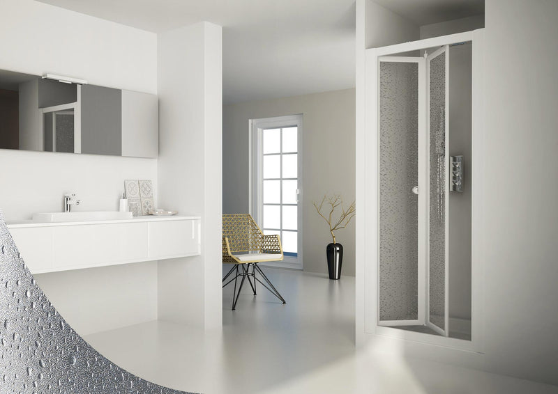 Porta Doccia 1 Anta Scorrevole a Libro in Acrilico H185 cm Dorini Bianco Varie Misure