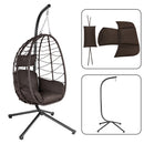 Poltrona Sospesa da Giardino 198x95x95 cm Sedia Uovo a Dondolo in Rattan e Metallo Marrone      