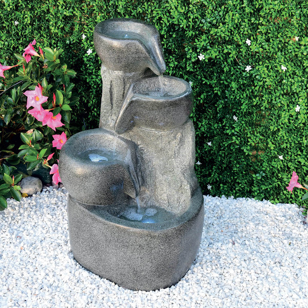 Zen-Gartenbrunnen 44 x 40 x 70 cm 20 Liter aus Polyrock mit LED und grauer Pumpe prezzo