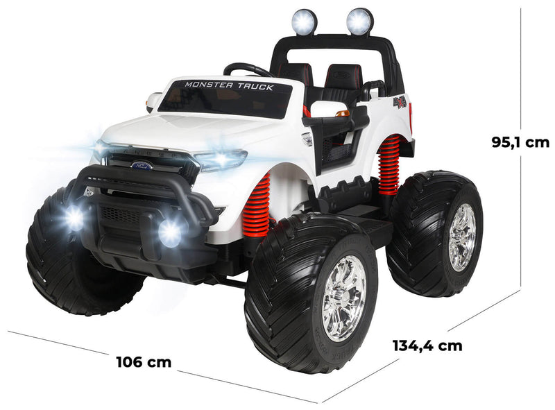 Macchina Elettrica per Bambini 2 posti Fuoristrada 12V con Licenza Ford Monster Truck 4x4 Bianca