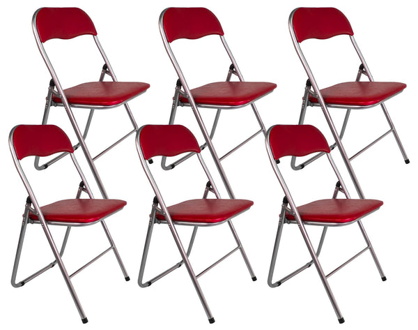 online Set mit 6 Klappstühlen 45 x 45 x 45/80 cm aus Stahl und rotem, gepolstertem PVC