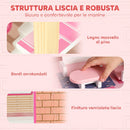 Casa delle Bambole per Bambini 3-6 Anni 59x23,6x69,5 cm a 3 Piani con 10 Mobili e 6 Stanze in MDF e Legno di Pino Rosa      