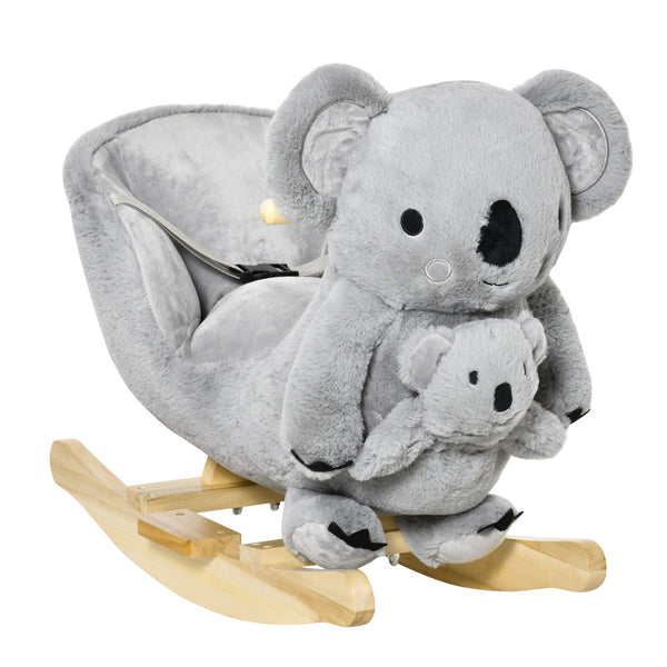 sconto Schaukelpferd für Kinder aus Holz und grauem Koala-Plüsch