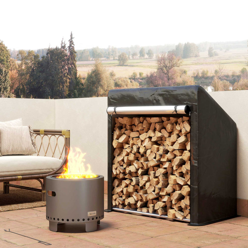 Portalegna da Esterno 100x60x110 cm in Acciaio Rinforzato con Copertura Impermeabile Nero      