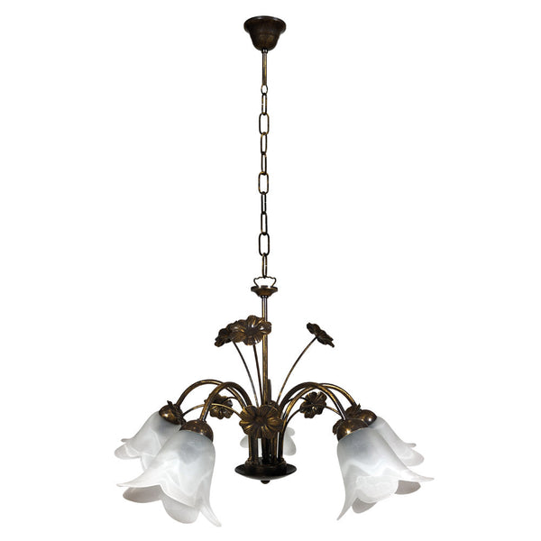 Kronleuchter 5xE14 Braun Gold Rahmen Weißes Alabasterglas E-Energy Vera sconto