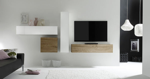 prezzo Ausgestattete Wand Wohnzimmermöbel 4 Hängemöbel 169x327x31cm TFT Cube Glänzend Weiß und Honig