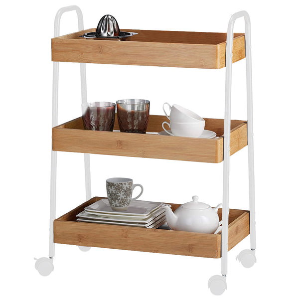 Carrello Trolley Cucina in Metallo 3 Ripiani in legno 4 Ruote Salvaspazio Bianco prezzo
