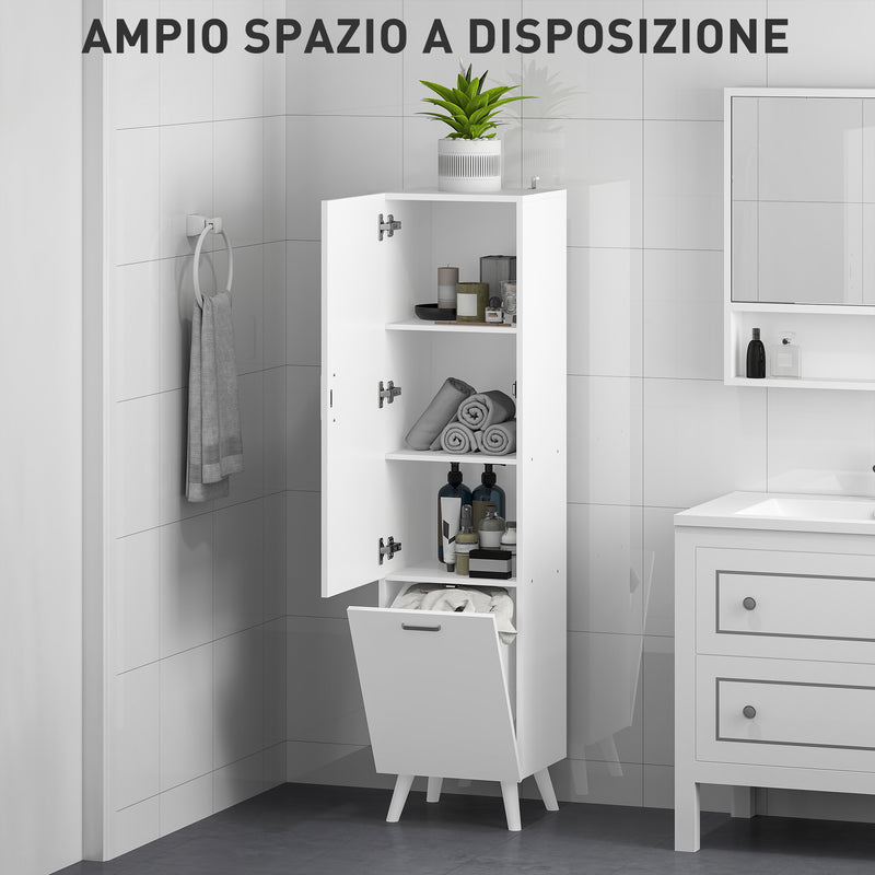 Mobile da Bagno a Colonna 35x31,5x144 cm con 2 Ante e Ripiani in Legno Bianco  