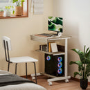 Scrivania Moderna Salvaspazio 56x51x79 cm con Cassetto Scorrevole e Ruote in Legno Ingegnerizzato e Metallo Bianco e Rovere  