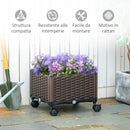 Fioriera da Esteno con Ruote e Disco Auto Irrigante 40x40x31,5 cm in Plastica Marrone