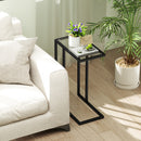 Tavolino da Salotto a Forma di C 46x25x63,5 cm in Vetro e Acciaio Nero  