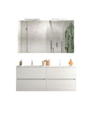 Mobile da Bagno Sospeso con Lavabo 120cm 2 Vasche e Specchio Bali Light Double Bianco Frassino      