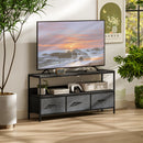 Mobile TV da 55" con Cassetti Pieghevoli in Tessuto e Mensola 120x29x56cm in Metallo e MDF Nero      