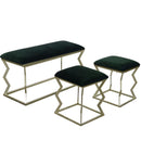 Panca con 2 Pouf in Metallo e Velluto Verde