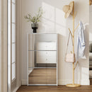 Scarpiera a Specchio 65x17x114,5 cm con 3 Cassetti a Ribalta per 9 Paia di Scarpe in Legno Bianco      