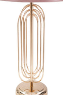 Lampada da Tavolo Krista Ø28x55 cm in Ferro PVC e Tessuto Oro e Rosa