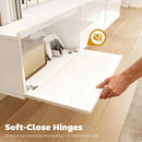 Mobile Porta TV fino a 82" Sospeso con 3 Armadietti a Ribalta e Ante Soft Close Bianco Lucido      