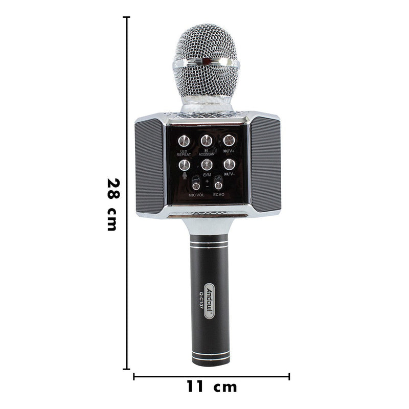 Microfono Karaoke Wireless con Luci Led Registra Canta e Riproduce Musica Nero
