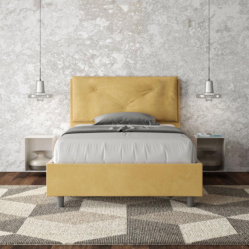 Letto 1 Piazza E Mezzo Imbottito in Microfibra Appia Large Ocra Varie Misure