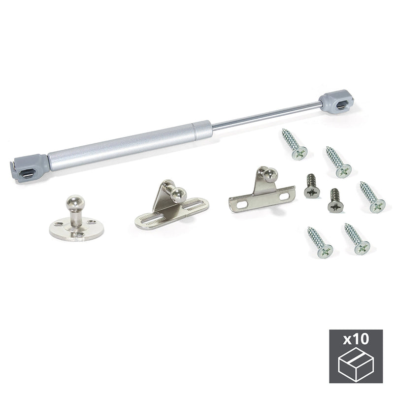 Pistone a Gas per Ante a Ribalta Forza 5 Kg Corsa 100 mm Grigio Metallizzato 10 Pezzi Emuca