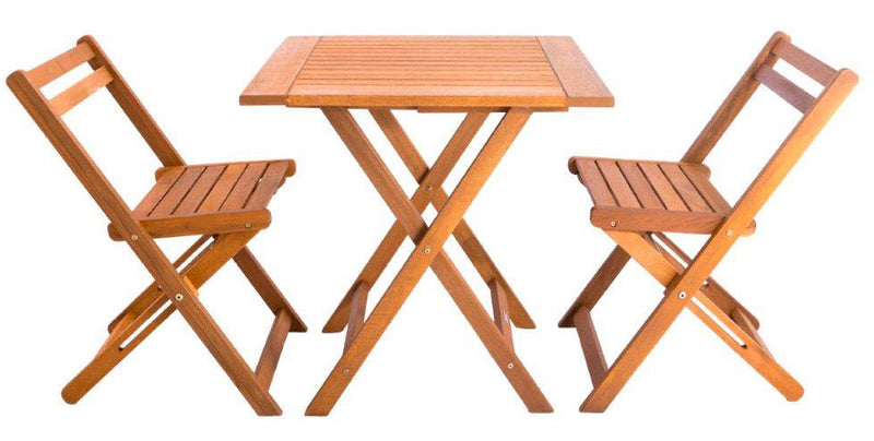 Set Tavolino e 2 Sedie Pieghevoli da Giardino in Legno Meranti