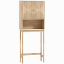 Mobile Sopra WC 66x25x168 cm con Armadietto a 2 Ante Ripiano Aperto e Barra Inferiore in MDF Rovere      