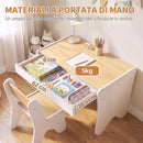 Set Tavolo Bambini 3-8 Anni con Sedia e Cassetto 69,5x45x51 cm con Bordi Arrotondati in Truciolato e MDF Bianco      