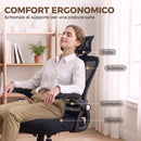 Sedia Ufficio Ergonomica 59x62x107-125 cm con Braccioli Ribaltabili Poggiatesta e Altezza Regolabili in Rete Traspirante Nero      