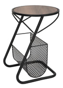Tavolinetto Porta Giornali Ø35x50 cm in Ferro e MDF Nero e Marrone
