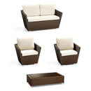 Set Salotto da Giardino 2 Poltrone Tavolino Divano in Polyrattan Adila Noce