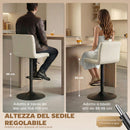 Set 2 Sgabelli da Bar 39,5x44x88-110 cm Regolabili con Poggiapiedi in Pelle PU e Acciaio Crema      