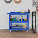 Carrello Porta Attrezzi a 3 Livelli 83x35,3x76 cm con Bordi Alti e 4 Ruote Girevoli in Acciaio Blu      