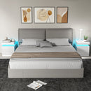 Set 2 Comodini 45x35x52 cm LED a 16 Colori e 4 Modalità con 2 Cassetti in Legno Bianco Lucido      