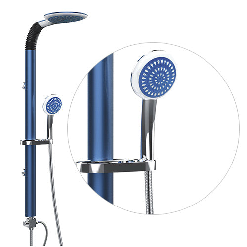 sconto Duschsäulen-Set mit festem Duschkopf und Handbrause aus ABS und blauem Metall 