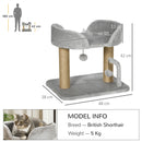 Albero per Gatti con Tiragraffi 48x38x42 cm con Lettino e Palline in Juta Grigio      