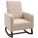Poltrona a Dondolo Imbottita 77x92x100 cm in Legno e Lino  Beige