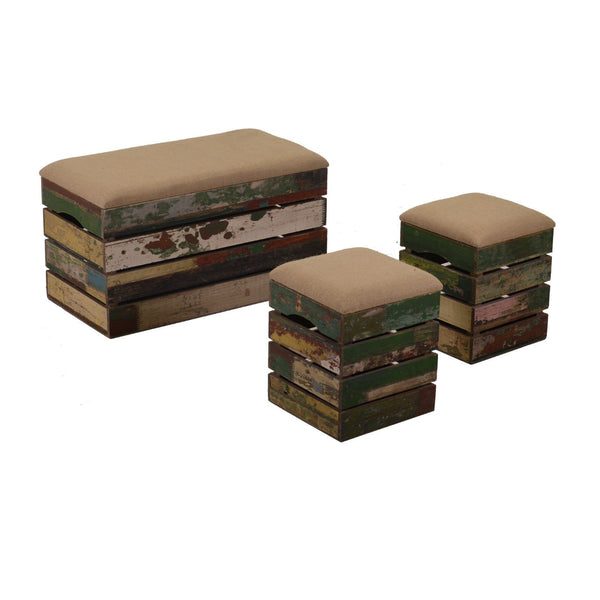 Set 3 Hocker aus Holz 60x30H30cm Adami Old Style online