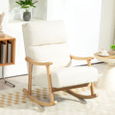 Sedia a Dondolo Imbottita 65x90x98 cm Schienale Ergonomico Gambe in Legno di Caucciù e Velluto Teddy Crema      