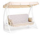 Dondolo 3 Posti da Giardino 198x140x174 cm Schienale Reclinabile per Funzione Letto Marrakech Bianco e Beige