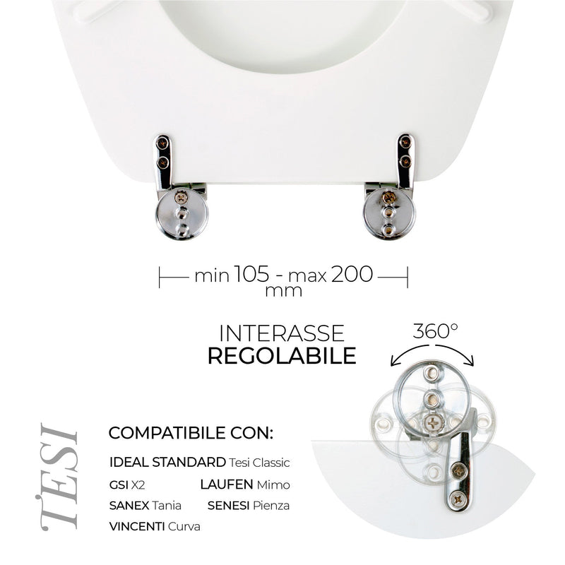 Copriwater Universale 35,5x43,3 cm in MDF Cerniere in Metallo Cromato Tesi Bianco Lucido