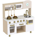 Cucina Giocattolo per Bambini 3-6 Anni 74x29x81 cm con Macchina del Caffè Girevole Fornelli Rubinetto e Orologio in MDF Bianco      