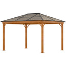 Gazebo da Giardino 2,94x3,60x2,67m con Tetto in Policarbonato e Zanzariere in Acciaio Cachi