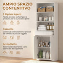 Mobile Bagno Alto 60x30x171 cm con 3 Ripiani Aperti e Cassetto in Legno Bianco      