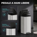 Pattumiera da Cucina 30 L 36,5x29,3x60,9 cm con Chiusura Ammortizzata e Secchio Rimovibile in Acciaio Inox e PP Argento      