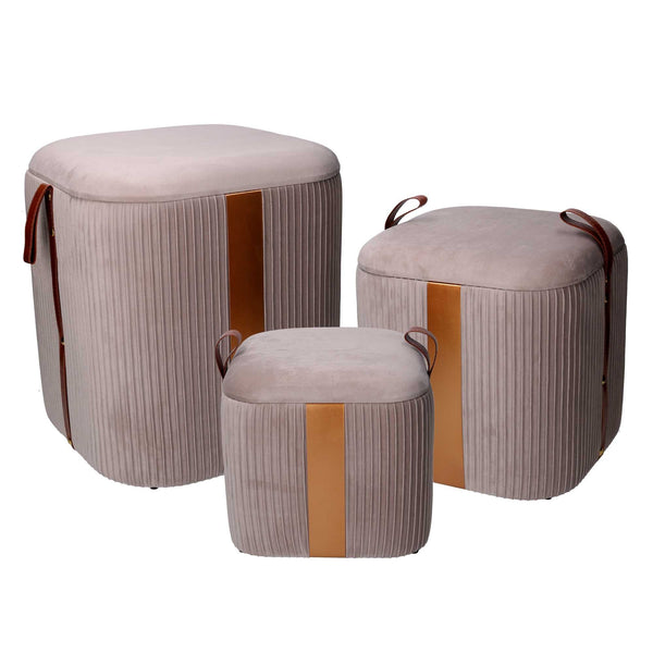 Set 3 Pouf Contenitore in Tessuto Velluto Grigio sconto
